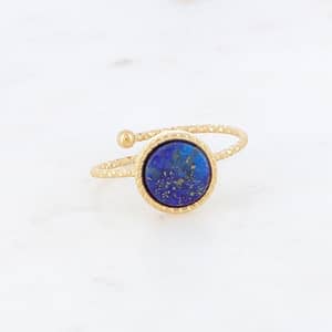Bague Emllo - pierre naturelle ronde - Lapis lazuli ( bleue)