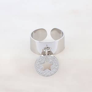 Bague Isabelline étoile - pampille étoile ajourée avec cristaux - argentée