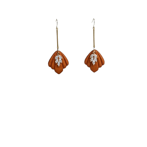 Boucles d'oreilles Art Déco en Argile Polymère - cuivre marron