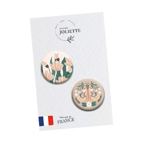 2 Broches (badges) - Boho butterfly - Fleurs + Papillon #129 - Maison Joliette
