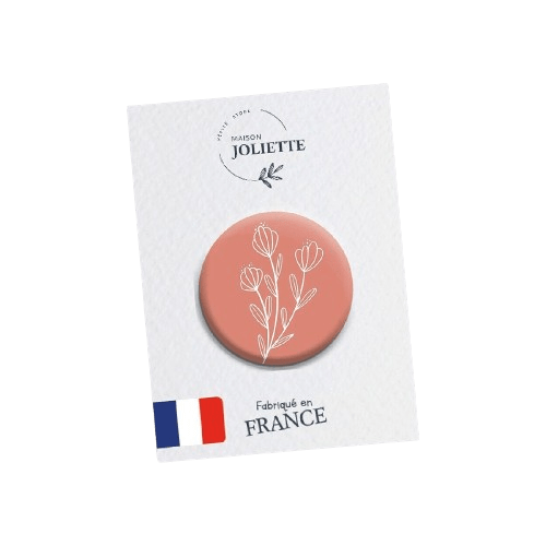Broche (badge) - Fleur fond rose - #118 - Maison Joliette