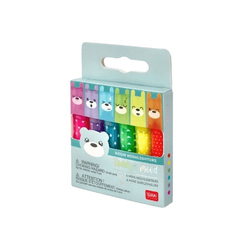 Set de 6 Mini Surligneurs - couleurs flashy - Teddy’s Mood (petit ours) - Legami