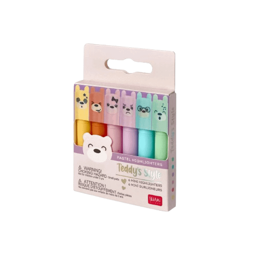 Set de 6 Mini Surligneurs - couleurs pastel - Teddy’s Mood (petit ours) - Legami