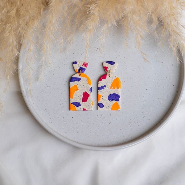 Boucles d'oreilles en Argile Polymère - orange, violet, rose