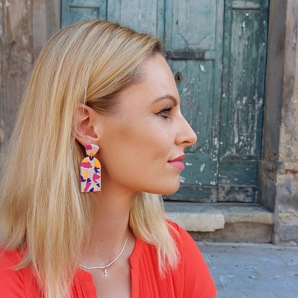 Boucles d'oreilles en Argile Polymère - orange, violet, rose – Image 2