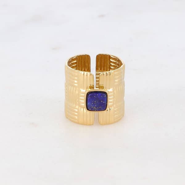 Bague effet osier tressé avec pierre naturelle - dorée lapis lazuli – Image 2