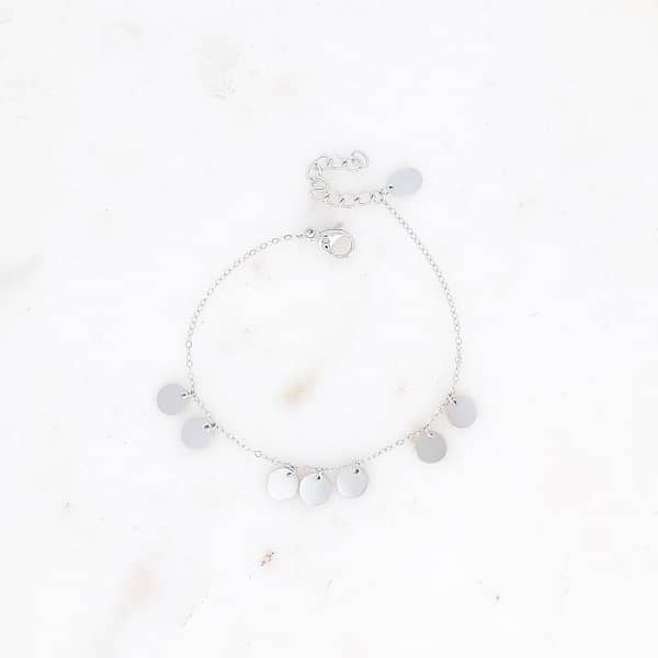 Bracelet Olive - pampilles rondes plates - argenté