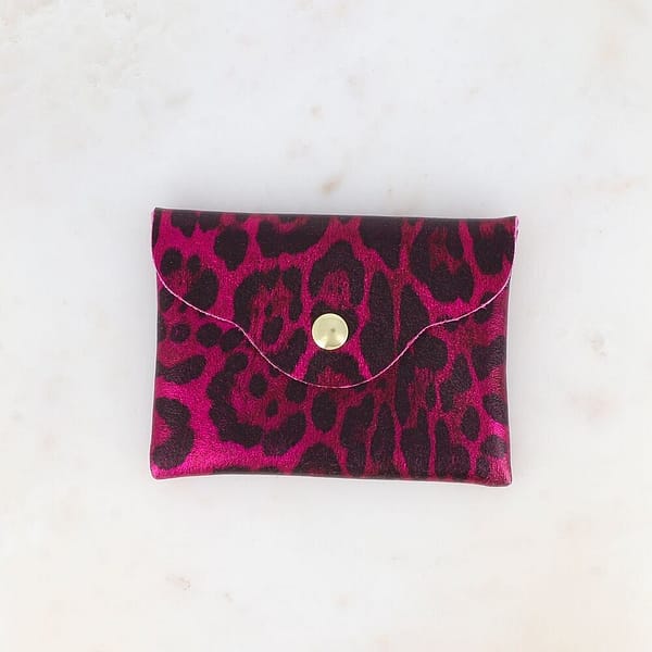 Pochette Budapest - motif léopard - véritable cuir de vachette, made in Italy - rose léopard